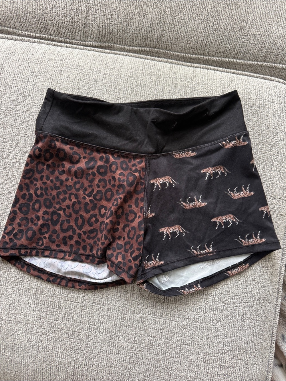 PINK Victoria's Secret Black and Brown Leopard Panel Athletic Shorts